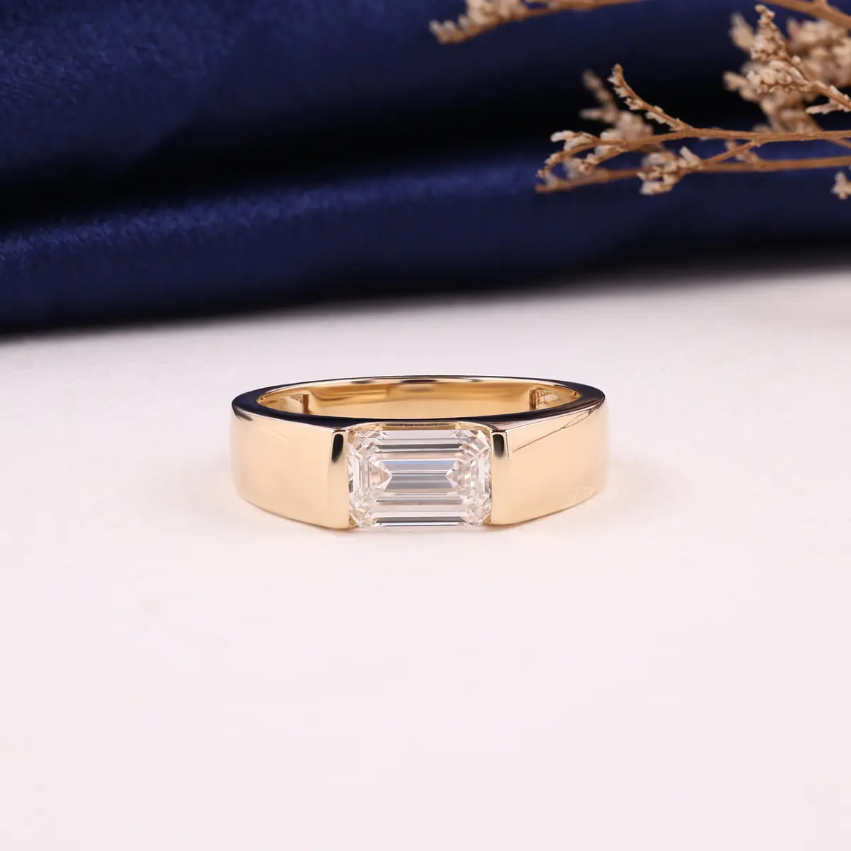 Men's emerald-cut diamond ring made by Desai Diamonds